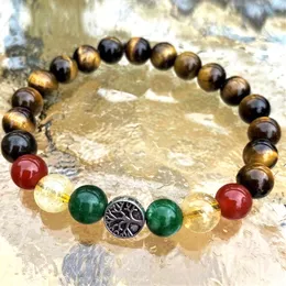 MG2072 8 MM Carnelian Green Emerald Citrine Tiger Eye Bracelet Tree Of Life Charm Womens Stress Relief Wrist Yoga Mala