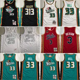 Autentyczny zszyty koszulki do koszykówki retro 33 Grant Hill 313 Shady 3 Allen Iverson 1 Derrick Rose Four Sports Jerseys Top