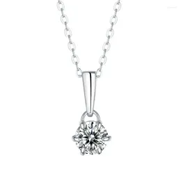 Catene Classic Six Claw 1-2ct Moissanite Ciondolo Collana in argento sterling S925 Certificato per le donne Regalo di anniversario Moglie