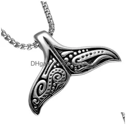 Pendant Necklaces Mens Necklace Stainless Steel Whale Tail Fish Charm Punk Supernatural Mermaid Jewelry Drop Delivery Pendants Dh4Af