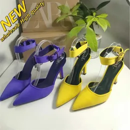 Negozio a buon mercato 90% di sconto all'ingrosso indietro Muller Za alta 2024 colorata nuova fibbia affascinante prodotto di moda sandali con tacco donna scarpe sottili a punta diamante di alta qualità