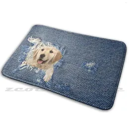 Tapetes Golden Retriever em tapete tapete antiderrapante absorve água tapete cão azul jean buraco desgastado jeans angustiados s s