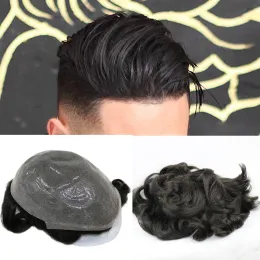 Tupees Toupees Cutestyle Hair Piece Men Toupee Fin Skin Topee para homens de cabelo de cabelo de homens Sistema de substituição 1b65 cor para homens humanos homens