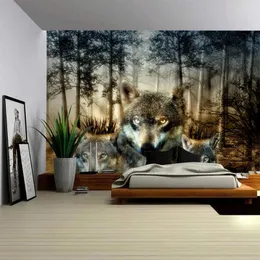 Tapisserier Forest Animals Ferocious Wolf Tapestry Wall Art Stor POGRAPI BAKGRUNDERNINGAR vardagsrumsdekoration