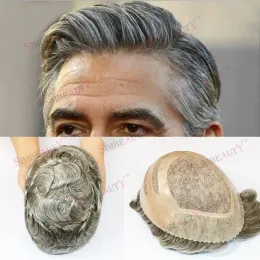 Toupees دائمة NPU Bond Human Hair Mens 2024 New Toupee Fine Mono Base with Pu Gray Gray Presthesis Natural Hirline Unit