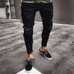 Mens Cool Designer Brand Black Jeans Skinny rippade förstörda Stretch Slim Fit Hop Pants med hål för män {kategori}