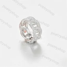 حلقات الفرقة الهيب هوب مذهلة كاملة الهداف الماس مجوهرات خمر الجنيه الاسترليني Sier Rose Gold تعبئة أبيض CZ Women Wedding Rink Chain Band Ring Gift