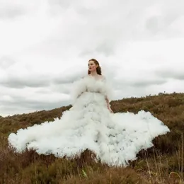 Casual Dresses Amazing White Fluffy Tiered Tulle bröllopsklänningar mycket långa och full volym tutu brudklänning handgjorda formella