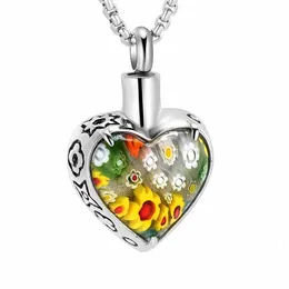 LL015 Collana con urna a forma di cuore, con montatura in vetro di Murano, gioielli per cremazione per le donne, pendente commemorativo inciso, con ceneri 240315