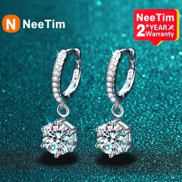 Neetim 1CT drop örhänge för kvinnor mousserande diamantörhängen S925 Sterling Silver White Gold Plated Wedding Jewelry 240228