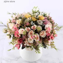 Sztuczna zielona zieleń Autumn Artificial Flower Rose Silk Bukiet Fake Flower Garden Party Home Dekoracja Dekoracja Mała biała układ ślubna Y240322