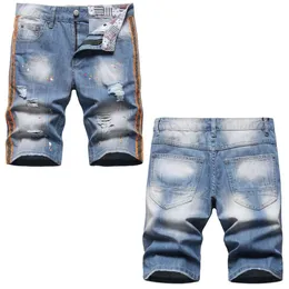 Amerikanska trendiga shorts natt reflekterande färgstarka band med tårar hand splattad färg denim shorts