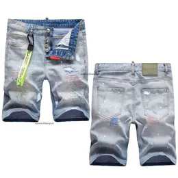 Italian Trendy Five Point Shorts with Colorful Embroidery, Messy Threads, Holes, Patches, Hanging Ropes, Decorative Jeans for Men