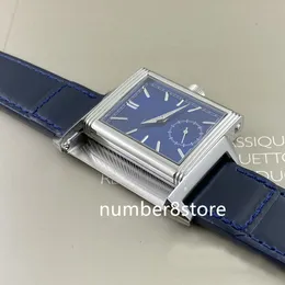 Reverso Tribute Q397848J Мужские часы из нержавеющей стали с ручным заводом, синий циферблат, швейцарские наручные часы с сапфировым стеклом, водонепроницаемые роскошные часы, запас хода