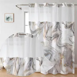 Cortinas de chuveiro impressão digital dupla camada grande anel cortina de poliéster mármore diy personalizado banheiro pano impermeável