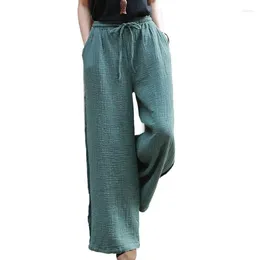 Women's Pants Autumn Women Vintage Wide Leg Summer Elastic Waist Loose Casual Cotton Linen Trousers Plus Size 5XL Pantaloni Donna