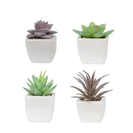 Flores decorativas 4 peças de fácil manutenção baixa manutenção com pequenos vasos de plantas ambiente natural ar fresco artificial dentro de casa em vasos