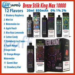 Breze Stiik King Max 10000 Puff Одноразовая электронная сигарета Vaper Bar со светодиодным индикатором питания от батареи для электронных сигарет Перезаряжаемые вейпы с предварительной заправкой 850 мАч 20 мл