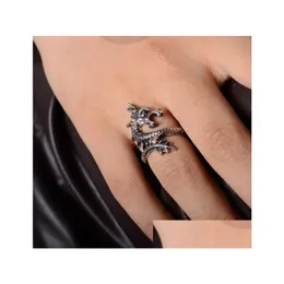 Кольца кластера Подвески Панк-рок Мода Преувеличенная форма дракона для мужчин и женщин Регулируемый размер Прямая поставка Ювелирное кольцо Dh2R4