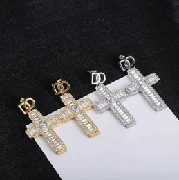 Shiny Crystal Drop Dangles Women Vintage Cross Earrings Eardrops Jewelry With Gift Box