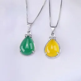 Anhänger Achat Chalcedon Anhänger S Sterling Silber Farbe eingelegte grüne Halskette Damen Accessoires Schlüsselbeinkette