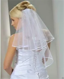 O novo véu de noiva branco e arroz branco camada 2 cetim faixa lateral pente estúdio pografia vestido de casamento acessórios6774534