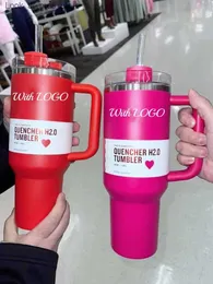 Kupalar Kış Pembe Pırıltılı 40 Oz H2.0 Tye Boya Kupaları Kozmo Pembe Tumbler Termal Yalıtımlı 40 Oz 2. Nesil Hedef Kırmızı Kapasite Araç Kupaları Q240322