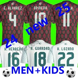 24 25 Copa America Mexico Football Jersey O.Pineda 1985 빈티지 풋볼 셔츠 빨간색과 화이트 풋볼 셔츠 C. Vela Boys and Girls 'Set Footwear