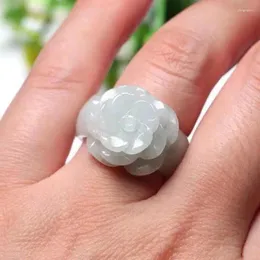 Cluster Rings Grade A Jade Ring For Women Healing Gemstone Fine Jewelry Genuine Myanmar Jadeite Rose Flower Girlfriend Mom Gifts