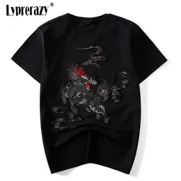 Lyprerazy Chinese Style Dragon Kirin broderi tees skjortor mode streetwear hip hop casual short hylsa mens tshirts 240315