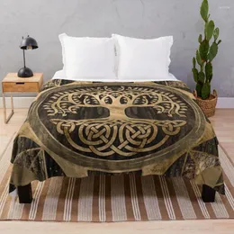 Одеяла «Древо жизни»-Yggdrasil-деревянная кора и золотое одеяло для детских термобельев для путешествий, индивидуальный подарок