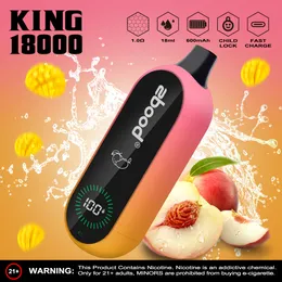 Zbood King 18000 Puff High Quality Dragbar Wape Pod 18 ml OLED SMART SCREEN 600mAh 18K uppladdningsbar typ-C-engångsång
