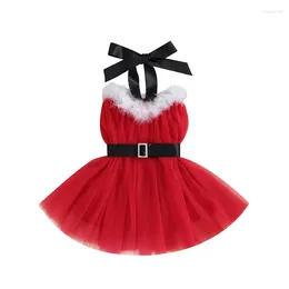 소녀 드레스 유아 아기 소녀 산타 툴레 드레스 크리스마스 대비 벨트 파티 옷을 가진 색조 공주