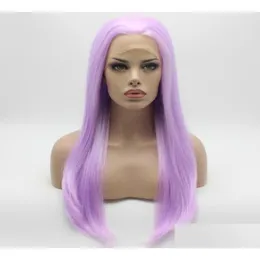 Synthetic Wigs Iwona Hair Straight Long Light Purple Wig 22403A Half Hand Tied Heat Resistant Lace Front Wig5100959 Drop Delivery Prod Dhhju