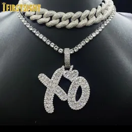 Buzlu Out Bling Mektubu Xo Kolye Kolye Altın Gümüş Renk Tenis Zinciri AAA Zirkon Kalpler Cazibe Erkekler Hip Hop Takı 240313