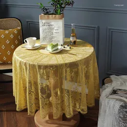 Tovaglia americana per feste vintage tovaglia rotonda in pizzo giallo, tovaglie da caffè, decorazione bianca per matrimoni, 150 cm/190 cm