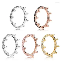 Cluster Rings Authentic 925 Sterling Silver Sparkling Enchanted Crown With Crystal Ring For Women Wedding Party Europe Fashion Jewelry