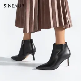 Stiefel Sinneeaur Neuer schwarzer Knöchel Reißverschluss Kurzstiefel Frauen zeigten Zeh Dünne High Heels Herbst Sexy Fashion Booties Plus Size 3545