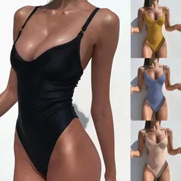 Kvinnors badkläder Kvinnor Sexig färgtät montering Jumpsuit Beach Bikini Shaver för baddräkt och