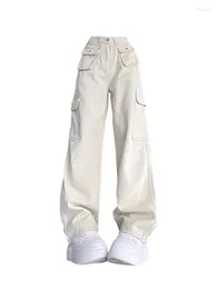 Women's Jeans Mori Girl Vintage White Cargo Women Korean Wide Leg Denim Pants Oversized Streetwear Office Lady Hip Hop Multiple Pockets