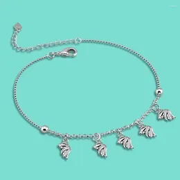 Anklets 23cm 5cm Adjustable Chain Wing Angel Anklet For Women Simple 925 Sterling Silver Female Foot Beach Jewelry Gift