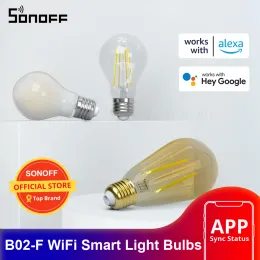 Контроль Sonoff B02F Wi -Fi светодиодные лампы Умные лампочки E26 E27 120V 220V Ночной свет Тимпление теплое белое освещение для Google Home Alexa
