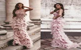 Arabic Pink 3D Floral Mermaid Feathers Prom Dresses 2k20 Long African Evening Gowns Semi Formal Gala Dress Graduation Party Gown9233992