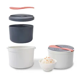 2L Microwave Oven Rice Cooker Portable Food Container Multifunction Steamer Bento Lunch Box Steaming Utensils 240320