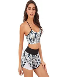 Yoga outfit 2021 chegadas verão mulheres conjunto impressão um jogo colete sutiã e shorts correndo casual tênis drop suit202i1403402