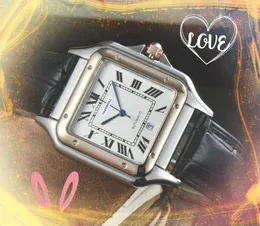 High-End-kvalitet Mens Square Roman Tank Dial Watches President Leather Belt Clock Quartz Movement Chronograph Botton Twire Ritning Armbandsur gratis frakt