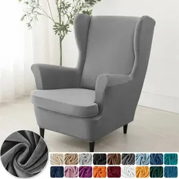 Velvet Stretch Wingback -stol täcker Wing Armchair Cover med Seat Cushion Elastic soffa Slipcovers Pokrowce Na Fotele 240314