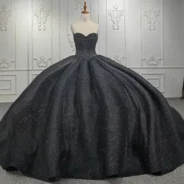 ブラックギルトの恋人QuinceAneraは肩のスパンコールのビーズチャペルトレインコルセットプロムVestido de Debutante 15 Anos