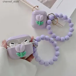 Earphone Accessories Ins Lilac Purple Tulip Earphone Case for AirPods 2 3rd Pro Cases for AirPod 2 3 Soft Headset Cover Beads Bracelet Keychain CoqueY240322