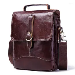 Bag High Quality Cowhide Leather Male Casual Shoulder Messenger Cross-body 8" Pad Tote Handbag Mochila Satchel